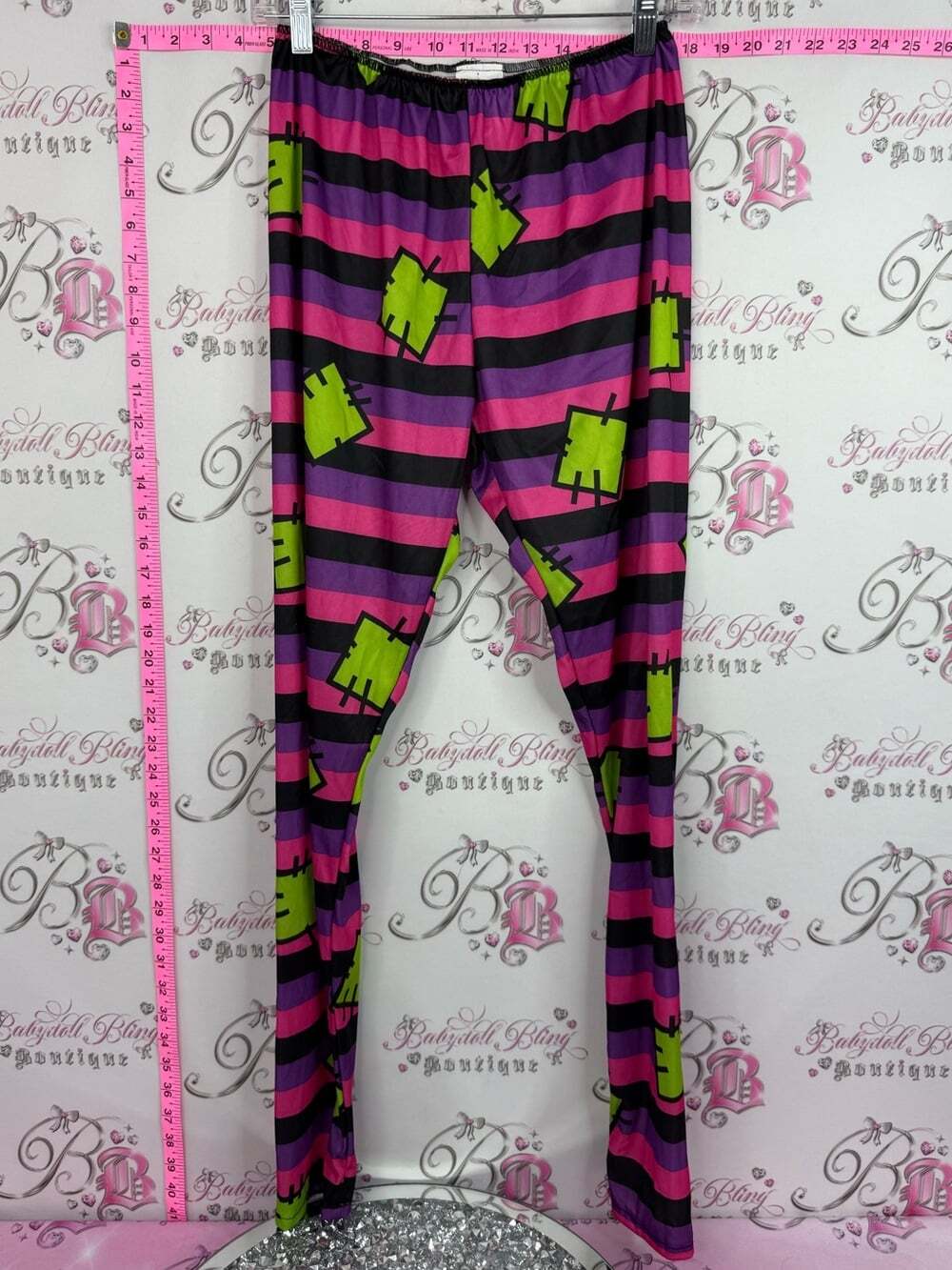 Leggings rag doll Women's Striped Pink & Purple Leggings Green Graphic Accents